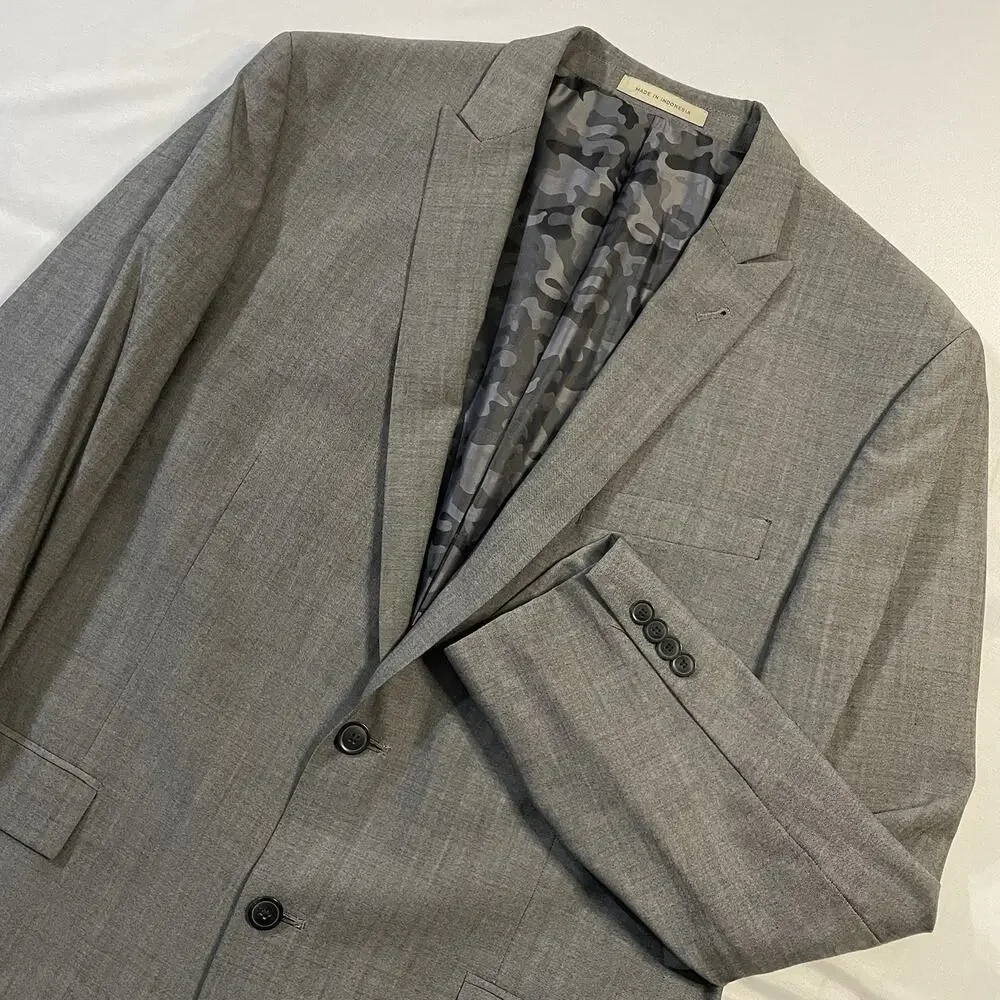 Joe Joseph Abboud Slim Fit 44R Gray Sharkskin Super 120s Wool Suit Jacket Camo